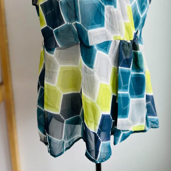 Banana Republic Teal Green & Gray Sheer Wrap Blouse with Flutter Sleeves – US XL - Picture 2 of 12